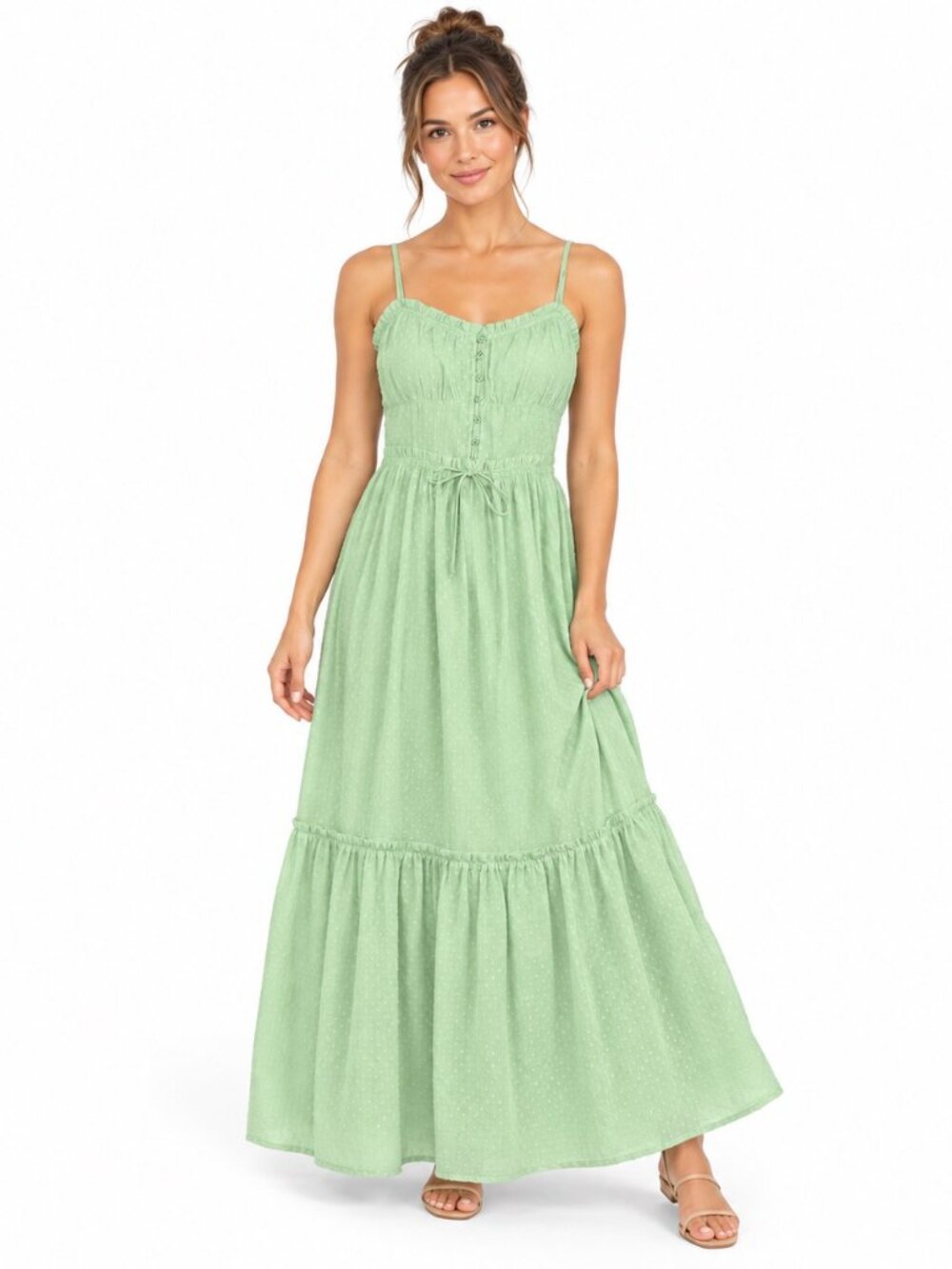 Patron of Peace Women’s L Green Swiss Dot Maxi Dress Boho Cottagecore Sundress